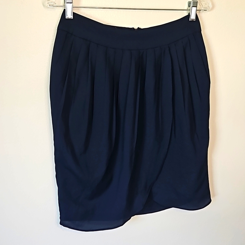 🎯 Mango MNG Navy Blue Pleated Faux Wrap Skirt Size 6